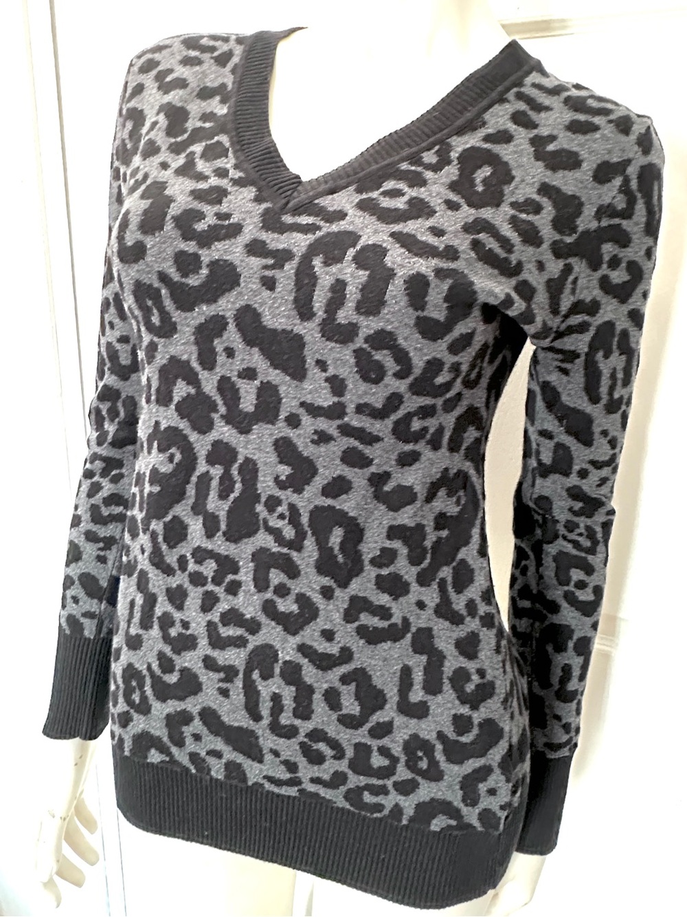 Sourpuss Gray & Black Leopard V-Neck Sweater